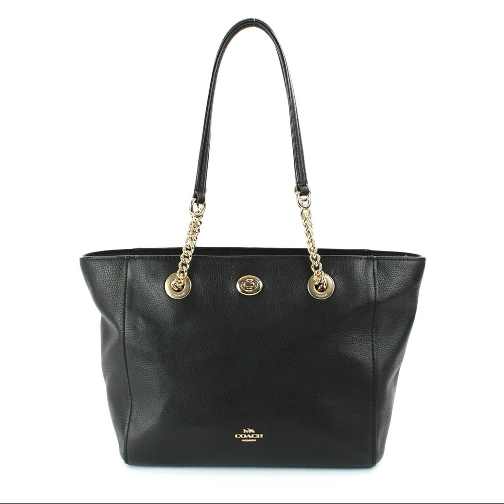 Coach Pebble Leather TurnLock Tote with Gold Hardware